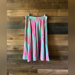 Vintage Colorful Geometric 80s/90s Midi Skirt With Pockets